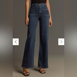 FRAME Le Slim Palazzo High-Rise Wide-Leg Jean Cursive Bardot Pocket Size 32